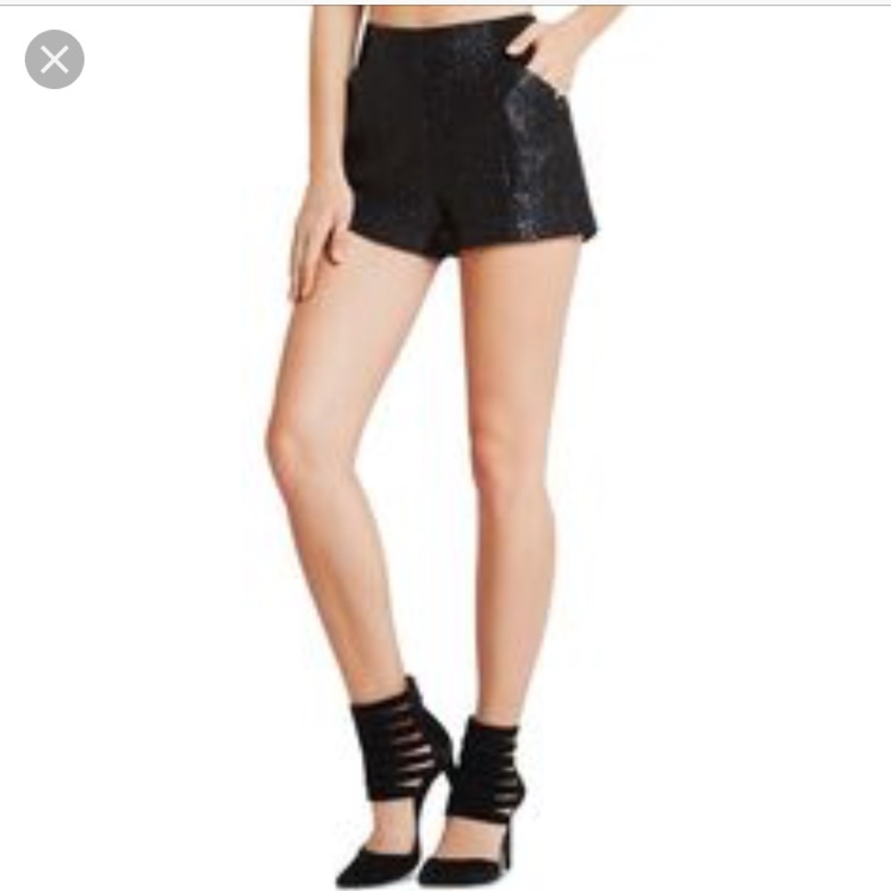BCBGeneration contrast-panel foiled tweed short 4
